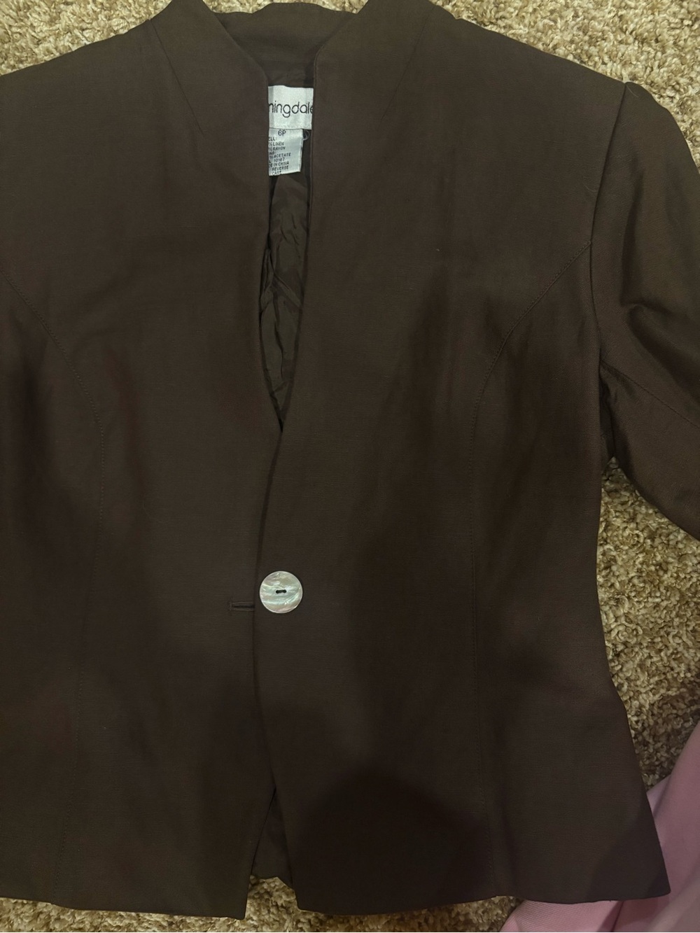 Bloomingdale's Brown Linen Blend Jacket 6P Petite Blazer Minimalist